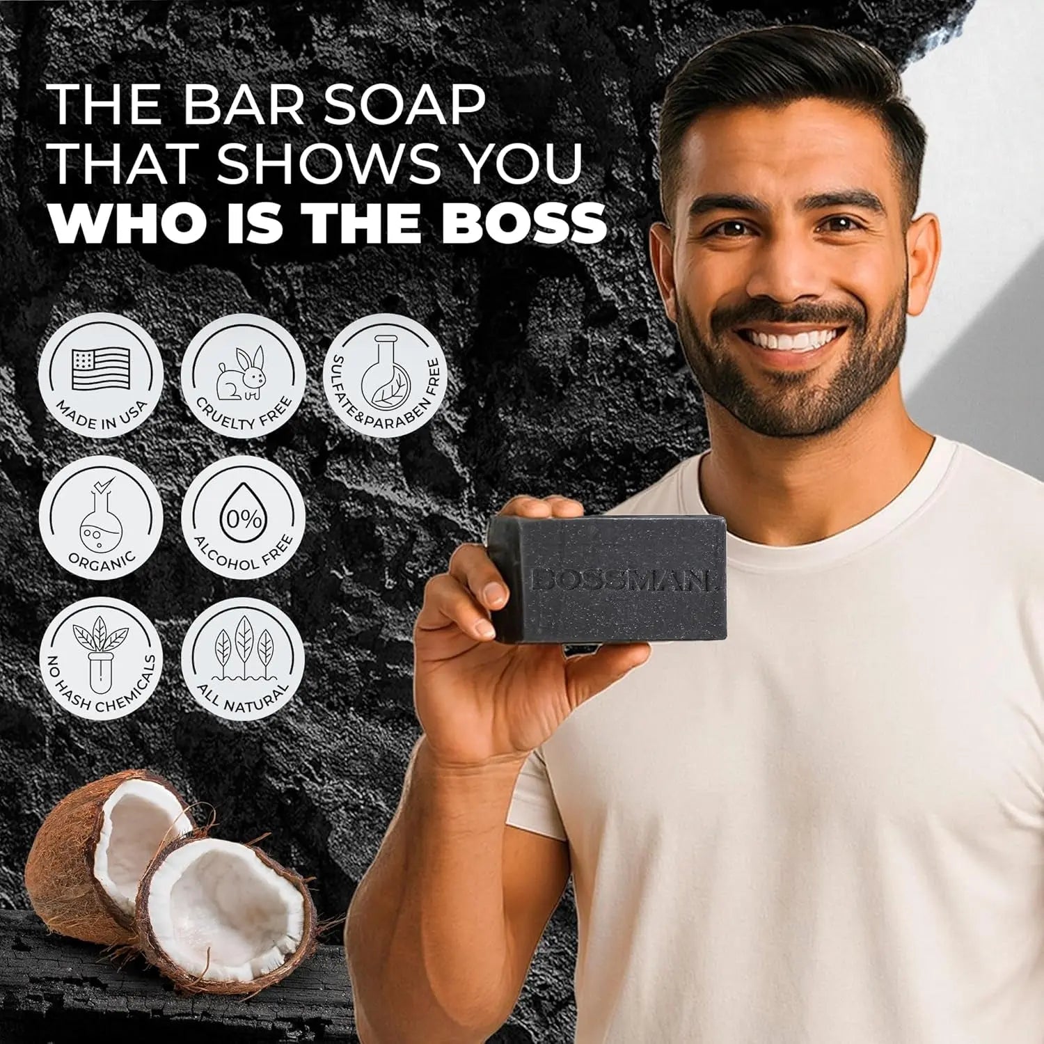 6-Pack 4-In-1 Charcoal Soap Bar (4 Oz) – Bar Soap for Men – All-Natural Beard Wash, Shampoo, Body Wash & Shaving Solution – Eucalyptus & Tea Tree Scent