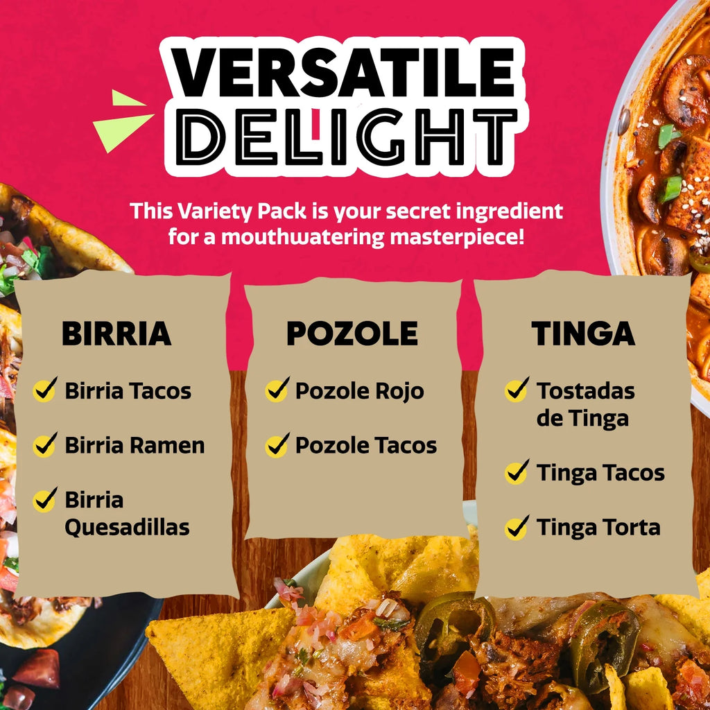 Variety Pack – Pozole, Tinga & Birria Bomb Seasonings – Authentic Mexican Spice Mix for Tacos, Tortas, Nachos & Pozole Soup – Made with Real Chiles, Herbs & Spices for Quick, Flavorful Meals