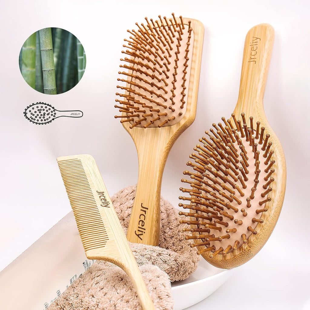 3PCS Bamboo Hair Brush Set,Natural Wooden Brush for Women, Madam, Paddle Detangl