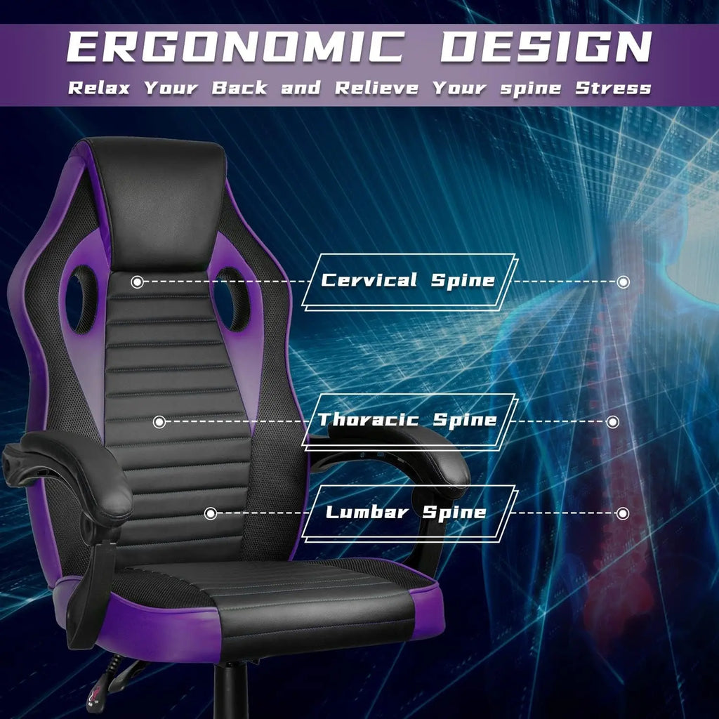 Ergonomic Gaming Chair, Computer Chairs for Adults Teens, Comfortable High Back Office Chair Desk Chair 350LBS, Video Game Chairs, Recliner Racing Gamer Chair Purple
