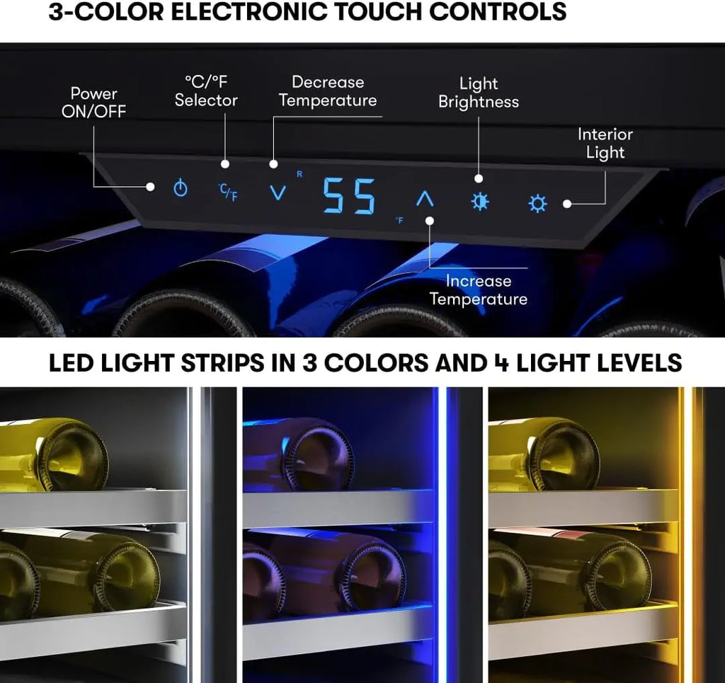 Presrv 24 Inch Wine Fridge Full Size Single Zone - Tall Wine Cooler Cellars Large Cabinet Wine Refrigerator Home Bar Chiller Freestanding with Glass Door for 148 Bottles 750Ml