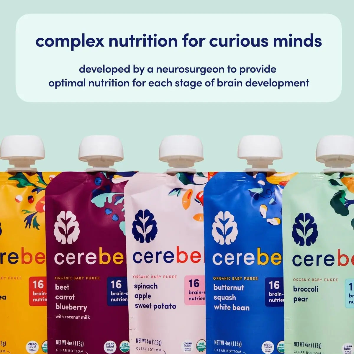 Organic Baby Food Pouches Sweet Potato Mango Pack of 6 Brain Supporting Snacks