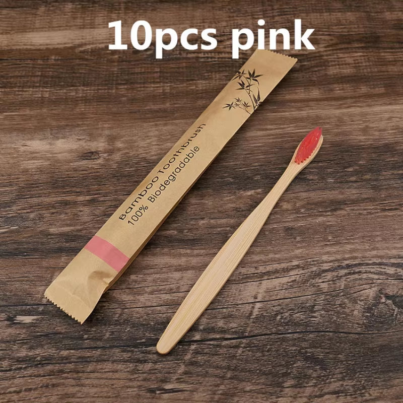 10Pcs Colorful Toothbrush Natural Bamboo Tooth Brush Set Soft Bristle Charcoal Teeth Eco Bamboo Toothbrushes Dental Oral Care