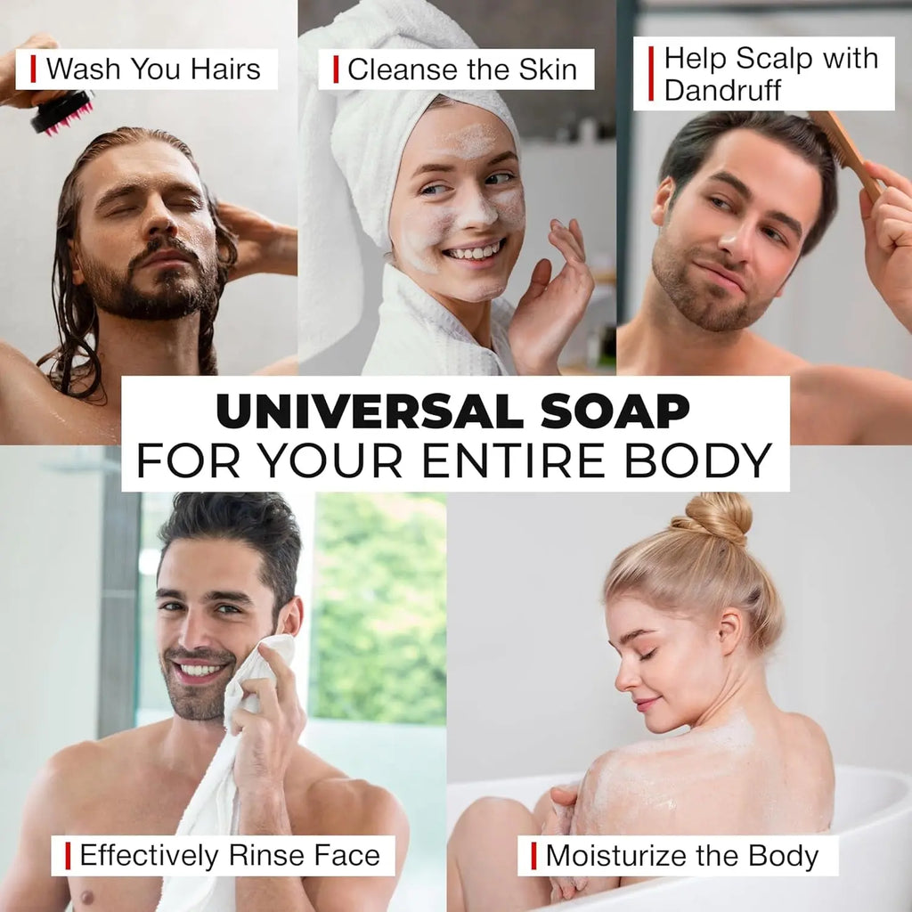 6-Pack 4-In-1 Charcoal Soap Bar (4 Oz) – Bar Soap for Men – All-Natural Beard Wash, Shampoo, Body Wash & Shaving Solution – Eucalyptus & Tea Tree Scent