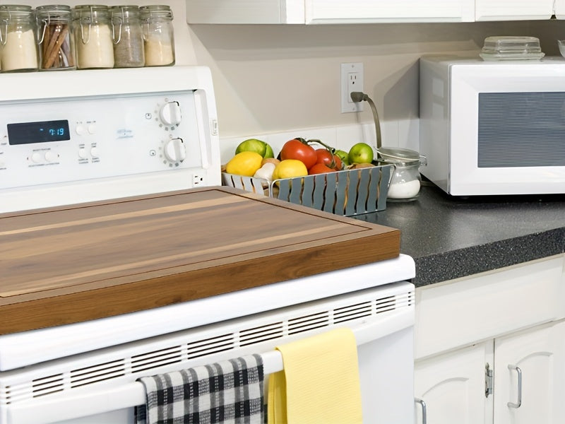 1pc Bamboo Stove Top Cover - Large Cutting Surface with Convenient Handles, Versatile Noodle Board, and Built-in Juice Grooves - Perfect for Electric Stoves, RV Cookware, Kitchen Gadget for Restaurants, Food Trucks, and Home Chef's Market