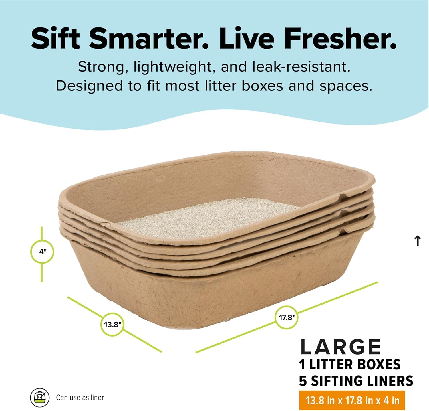 (Set of 1 Litter Box & 5 Sifting Liners) Disposable Sifting Cat Litter Box Large, 6 Count, Durable and Portable for Travel and Home Odor Control