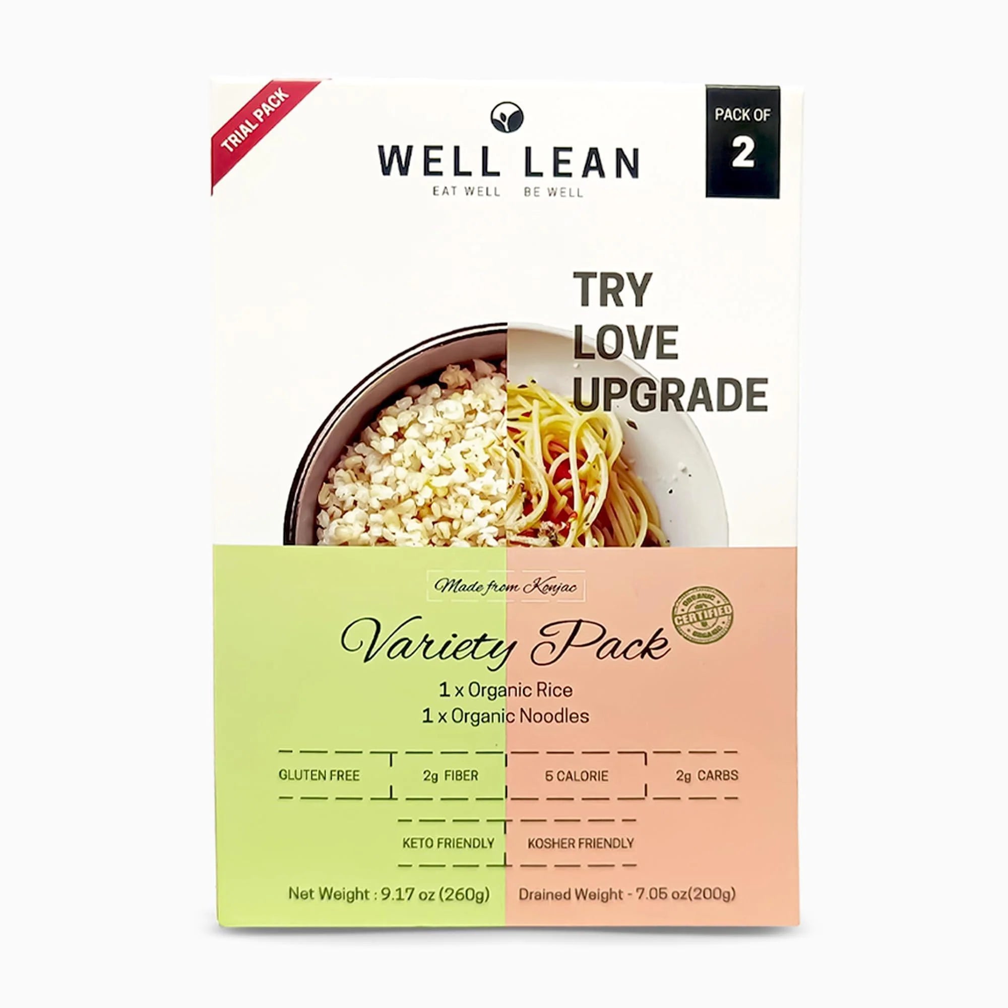 Organic Konjac Noodles & Rice Trial Set (2 Pack) Low Carb Keto Friendly Plant Based 100% USDA Organic Shirataki Healthy & Guilt Free