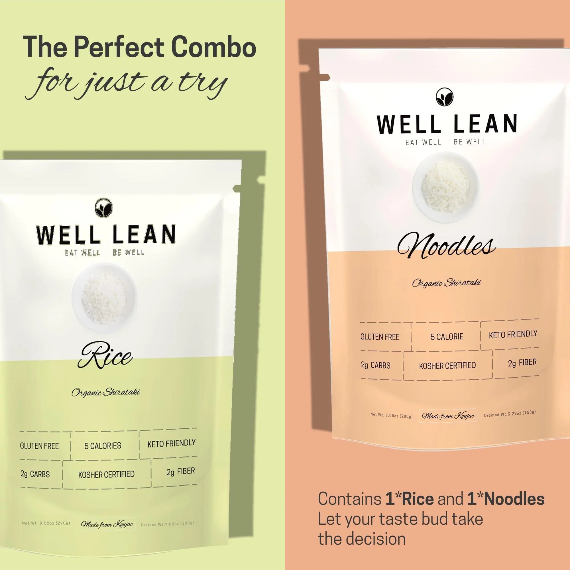 Organic Konjac Noodles & Rice Trial Set (2 Pack) Low Carb Keto Friendly Plant Based 100% USDA Organic Shirataki Healthy & Guilt Free