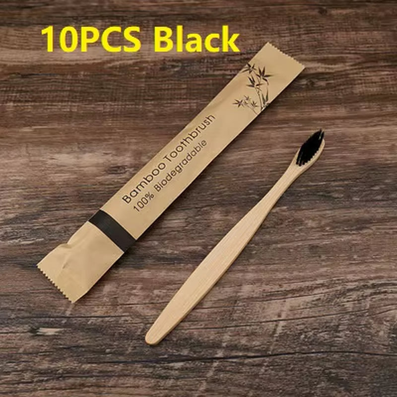 10Pcs Colorful Toothbrush Natural Bamboo Tooth Brush Set Soft Bristle Charcoal Teeth Eco Bamboo Toothbrushes Dental Oral Care