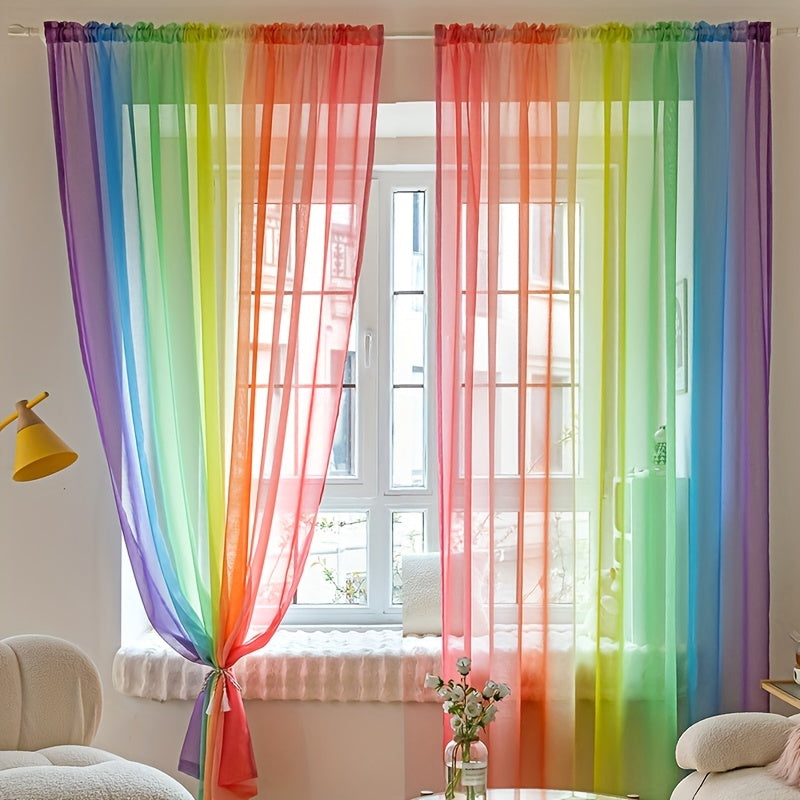 1pc Rainbow Colored Yarn Curtain, Colorful Window Treatment For Bedroom Office Kitchen Living Room Study Home Decor Chef's Market