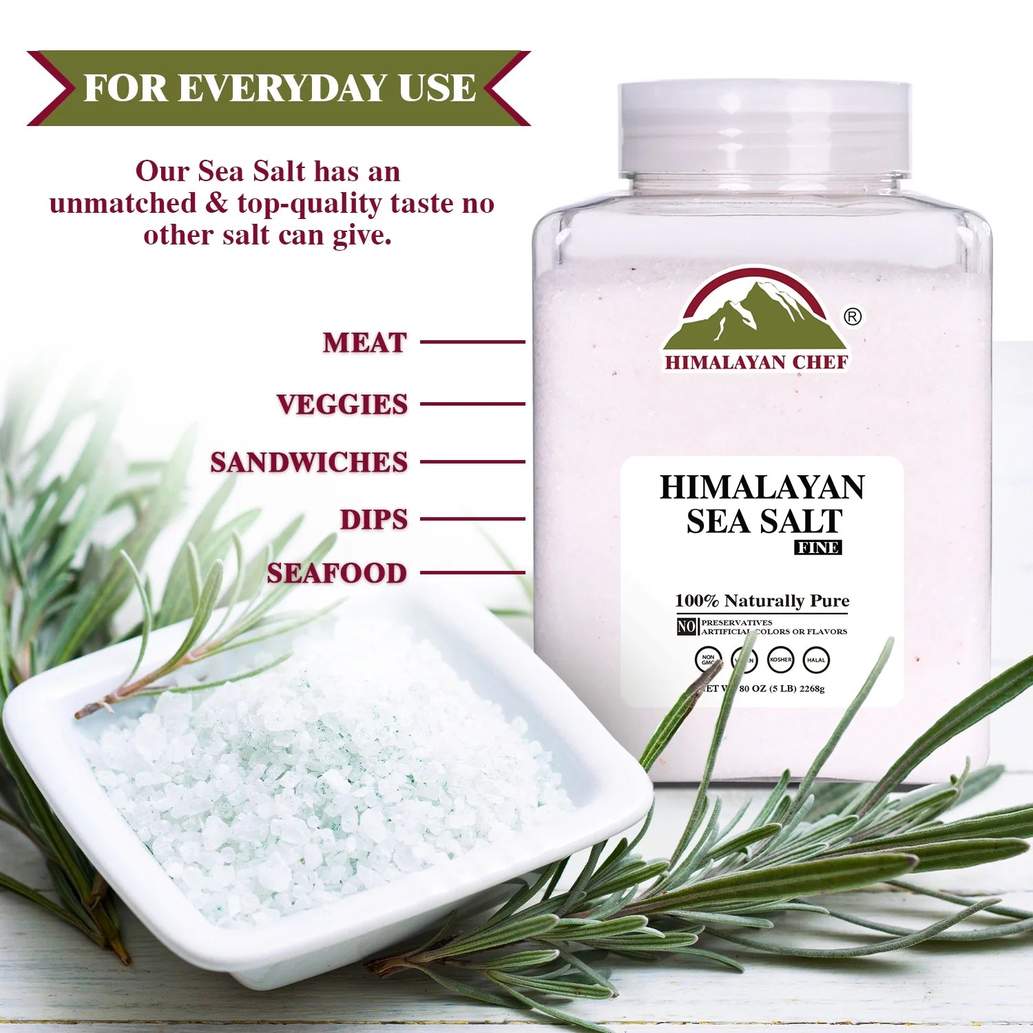 Sea Salt Fine Grain, 5 Lbs | Rich Minerals, 100% Natural and Unrefined Sea Salt Fine Organic Minerals