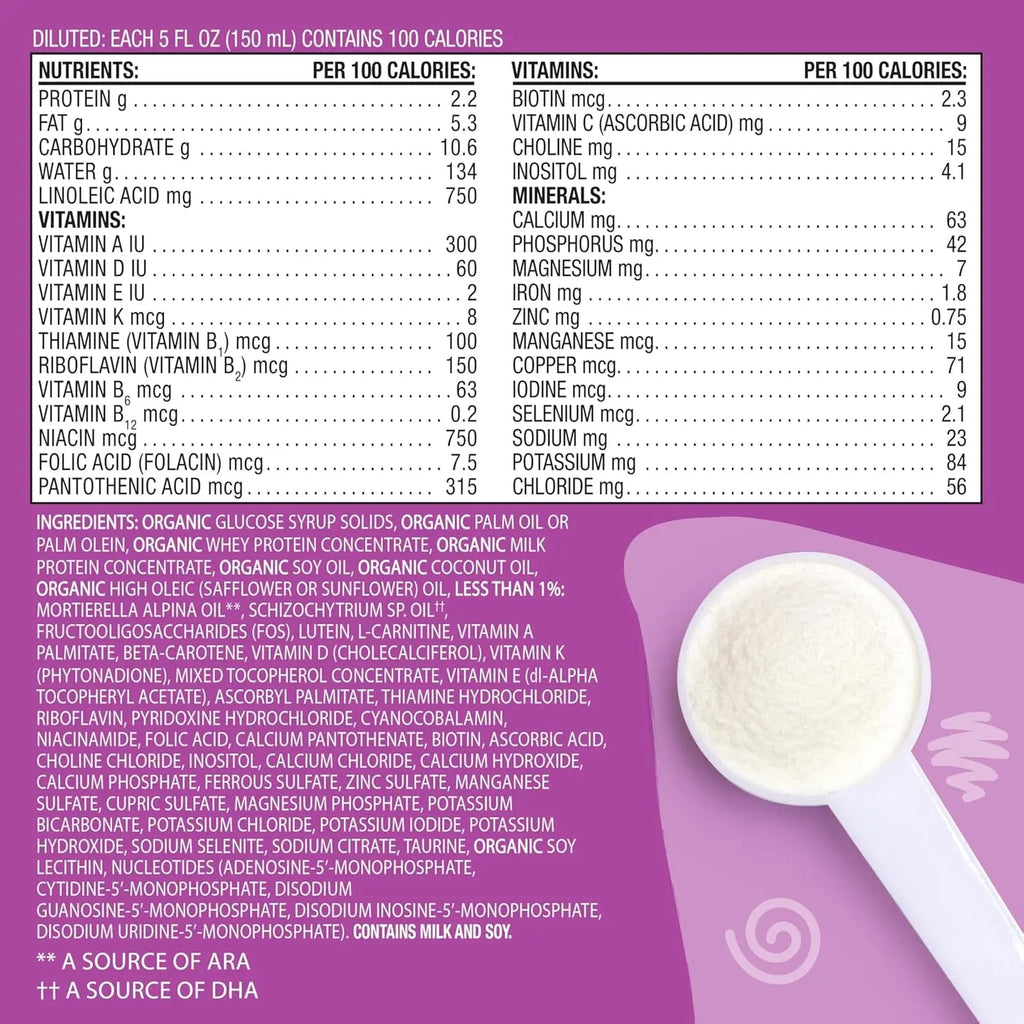 Organic Sensitivity Infant Formula, Babies 0-12 Months, Reduced Lactose, Iron, Omega-3 DHA, Omega-6 ARA, Organic Baby Formula, 21 Ounce Container