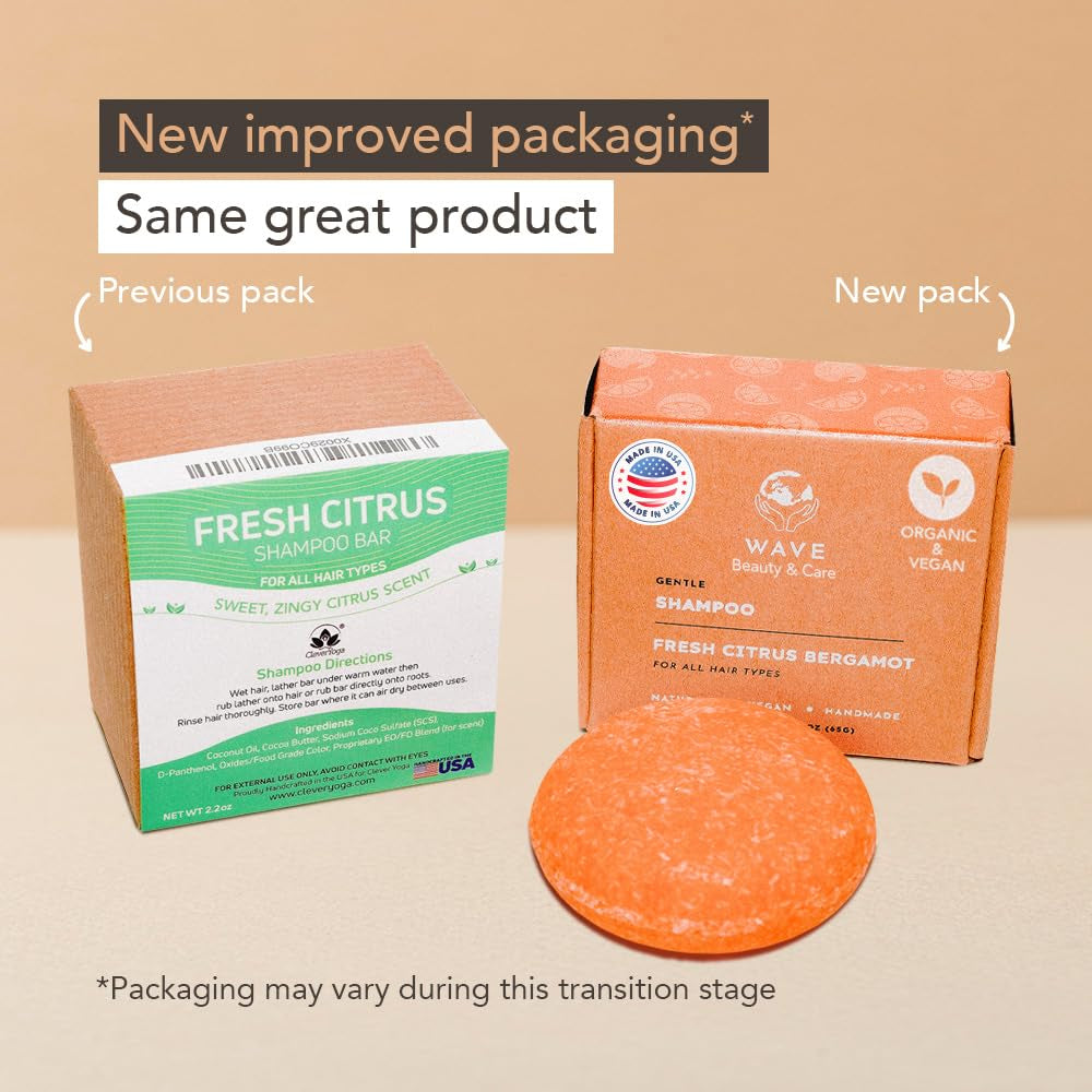 Fresh Citrus Shampoo Bar - Moisturizing & Handmade Vegan Bar for Shiny Hair, Natural, Organic & Non-Gmo Shampoo for Women & Men, 2.3 Oz, Long-Lasting (80-120 Uses)
