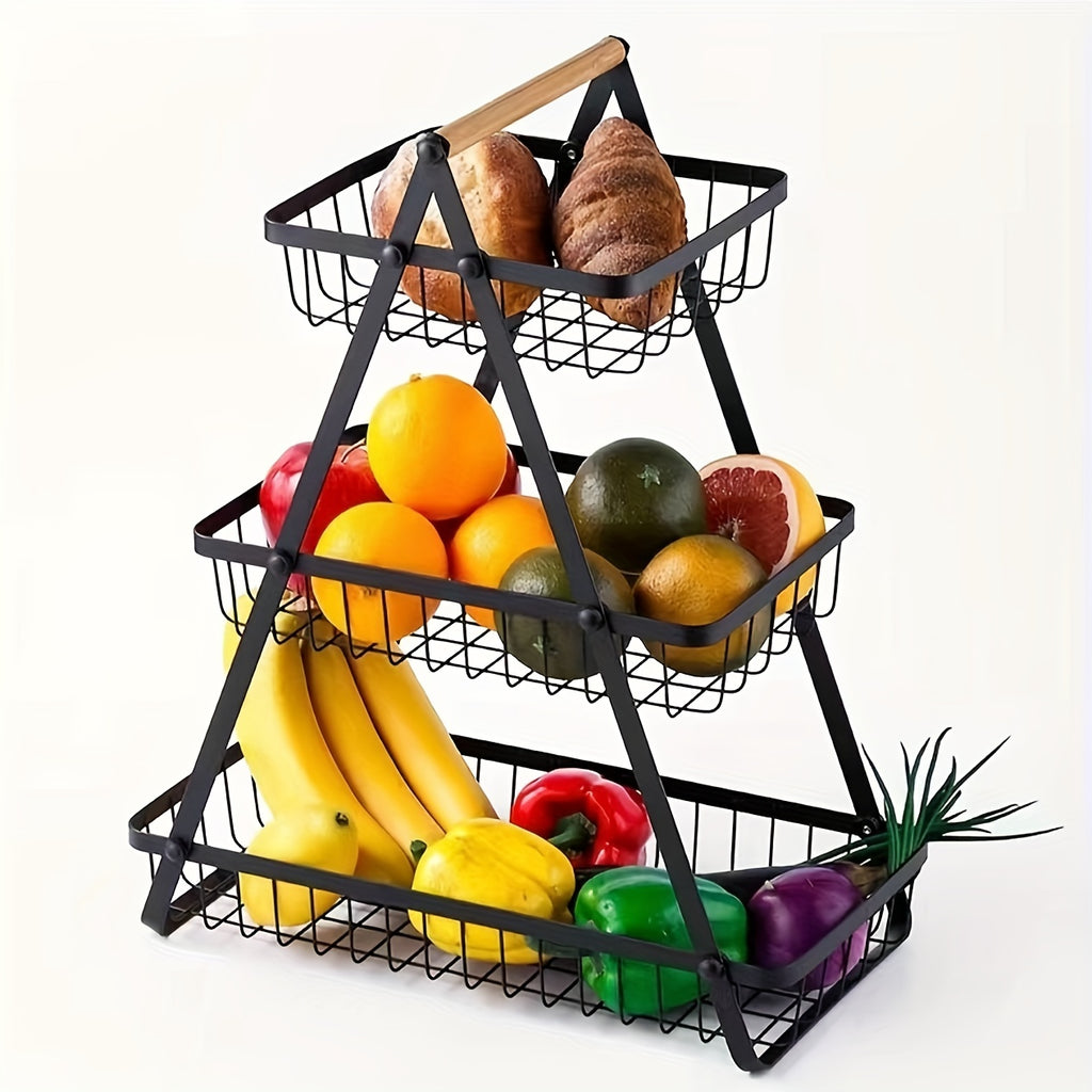2-Tier/3-Tier Heavy-Duty Iron Fruit Basket with Detachable Layers - Modern Multi-Tier Countertop Storage Organizer Suitable for Kitchen Pantry, Dining Table, Fruits, Vegetables, Bread & Snacks - Space-Saving Rectangular Baske Chef's Market