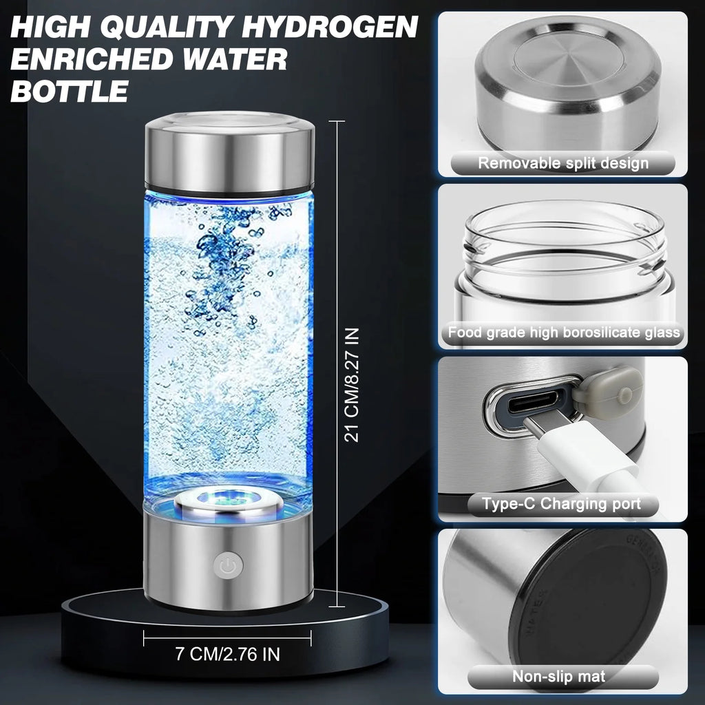 Hydrogen Water Bottle - Portable Hydrogen-Rich Water Generator with SPE/PEM Technology, Rechargeable, Suitable for Purified & Distilled Water