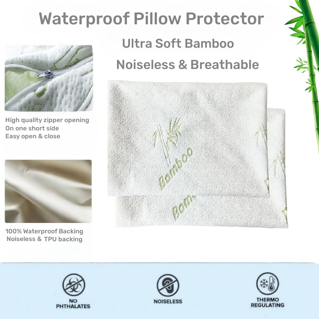 Double Pack High Weight Bamboo Fiber Jacquard Waterproof Pillowcase, Cool and Soft Pillowcase, Washable Pillow Protector Chef's Market