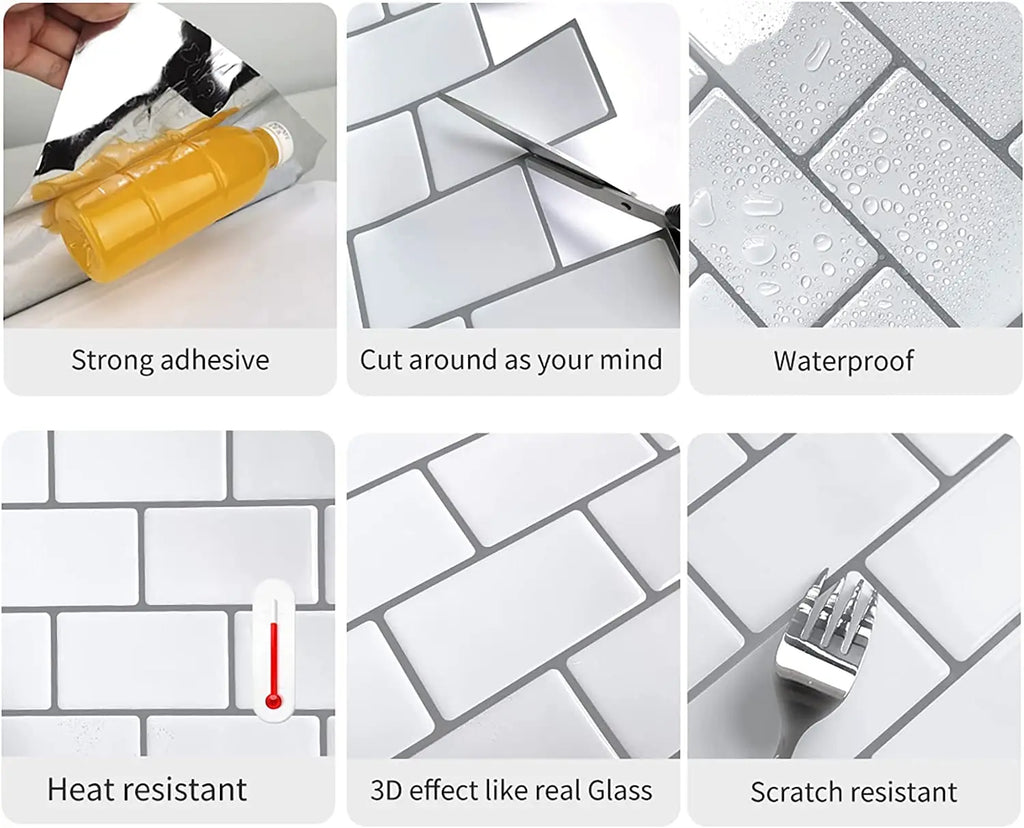 10pcs/set Peel And Stick  Tile Wall Sticker Waterproof Subway Tiles Stick On Tile Backsplash For Kitchen & Bathroom Chef's Market