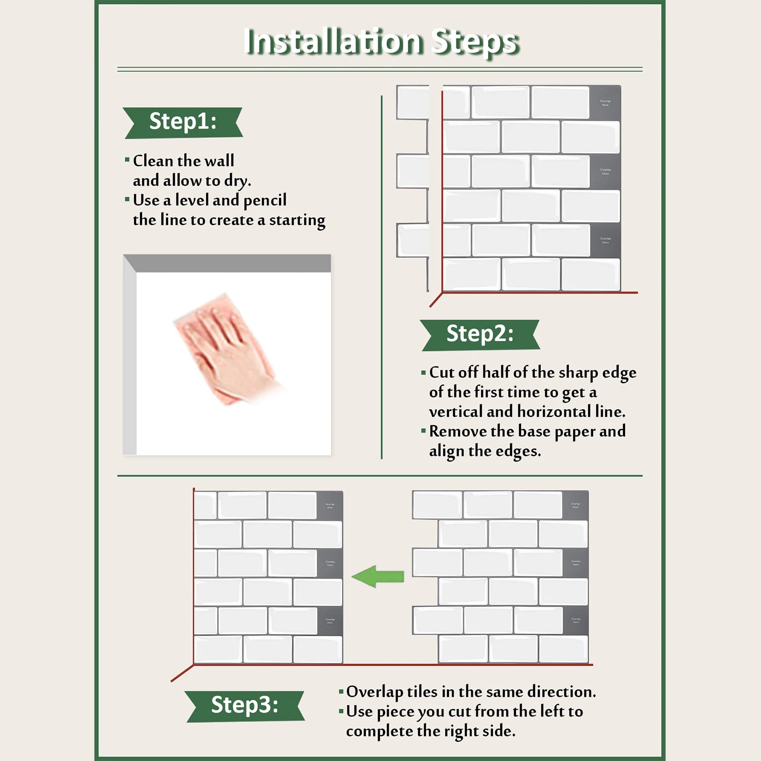 10pcs/set Peel And Stick  Tile Wall Sticker Waterproof Subway Tiles Stick On Tile Backsplash For Kitchen & Bathroom Chef's Market