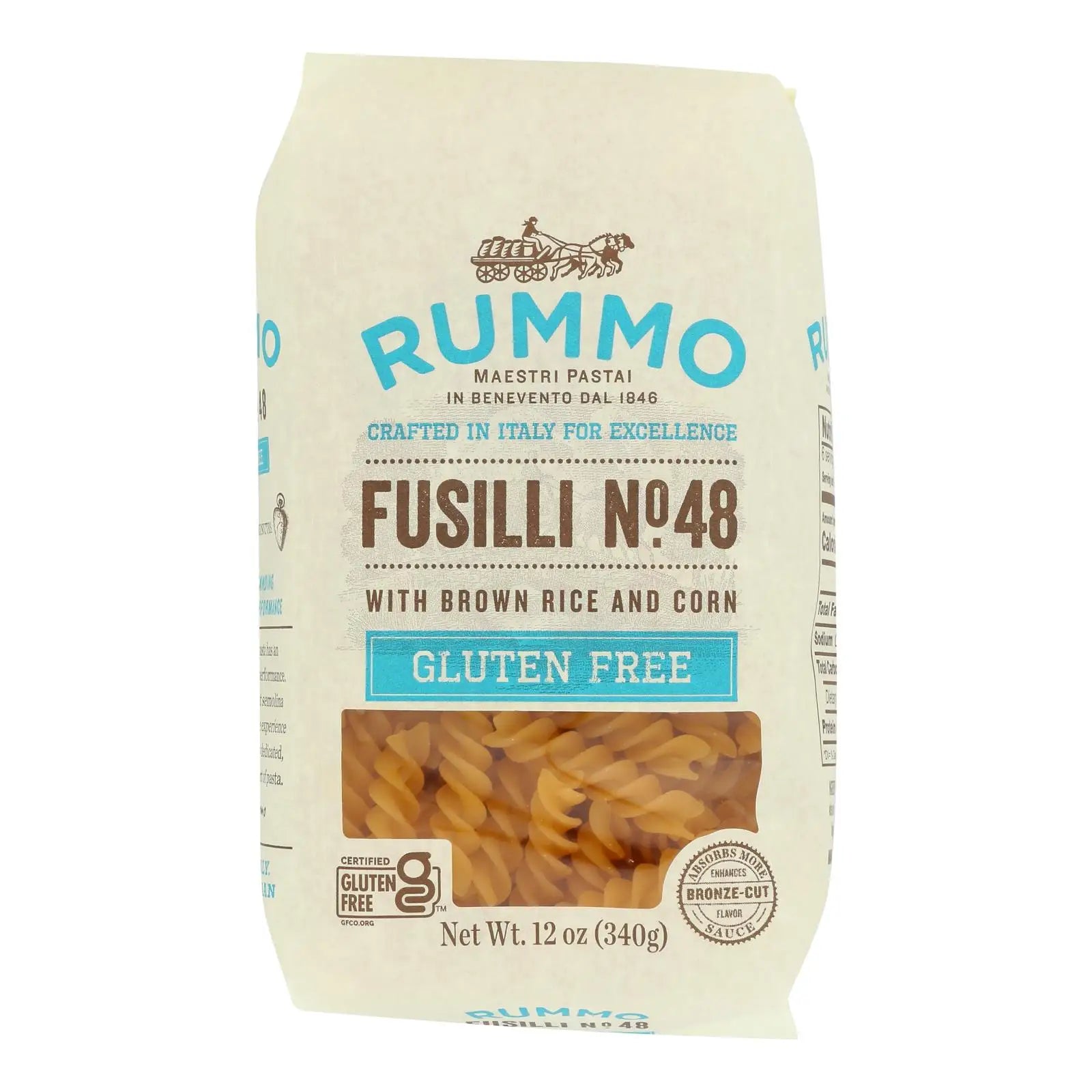 UD2 Rummo Organic Gluten-Free Fusilli Pasta Case of 12-12 oz Dried Instant Spaghetti with Rice and Wheat Natural Taste Chef's Market