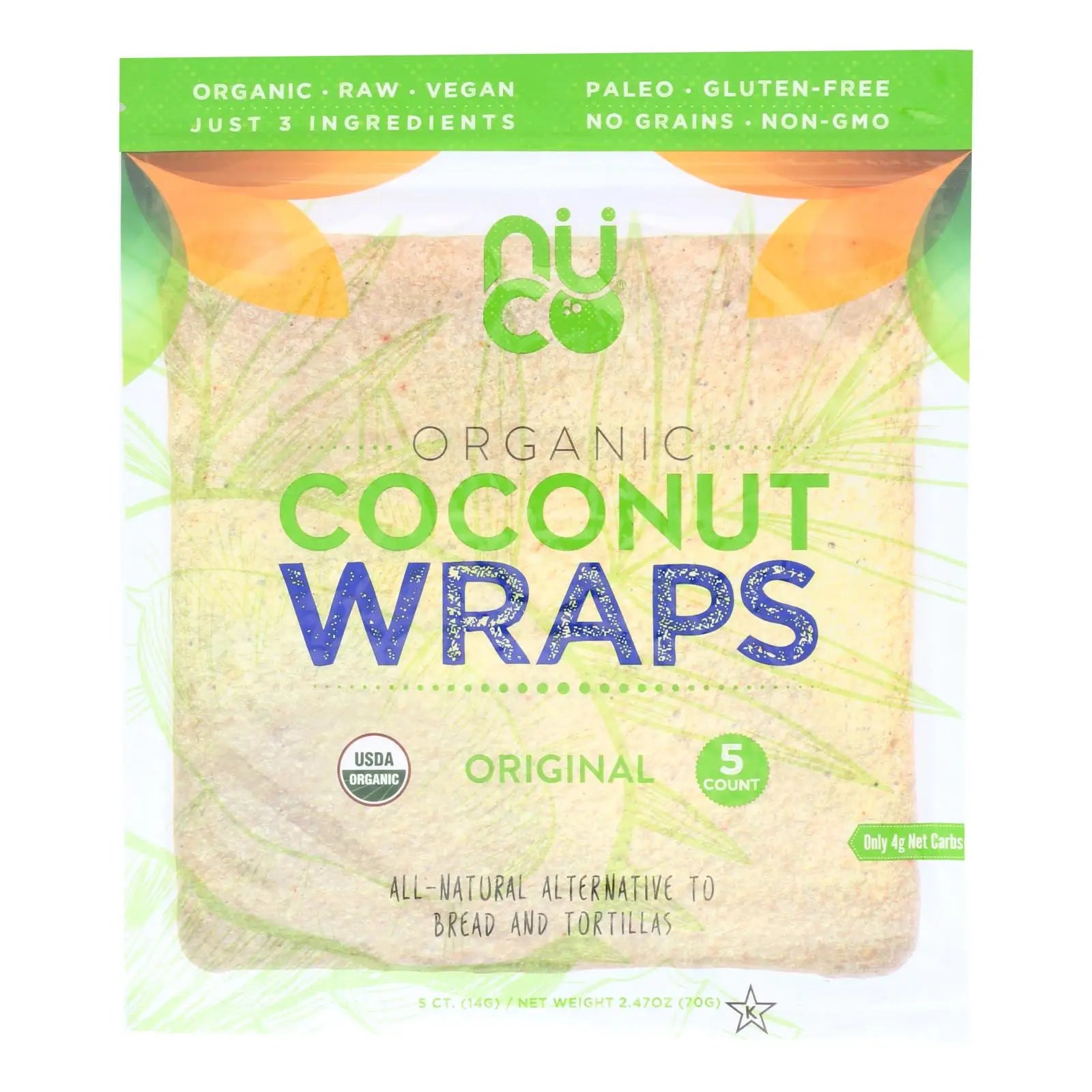 UD2 Nuco Original Organic Coconut Wraps Case of 12 2.47 Oz-Organic Fruit & Vegetable Snack Wraps Chef's Market