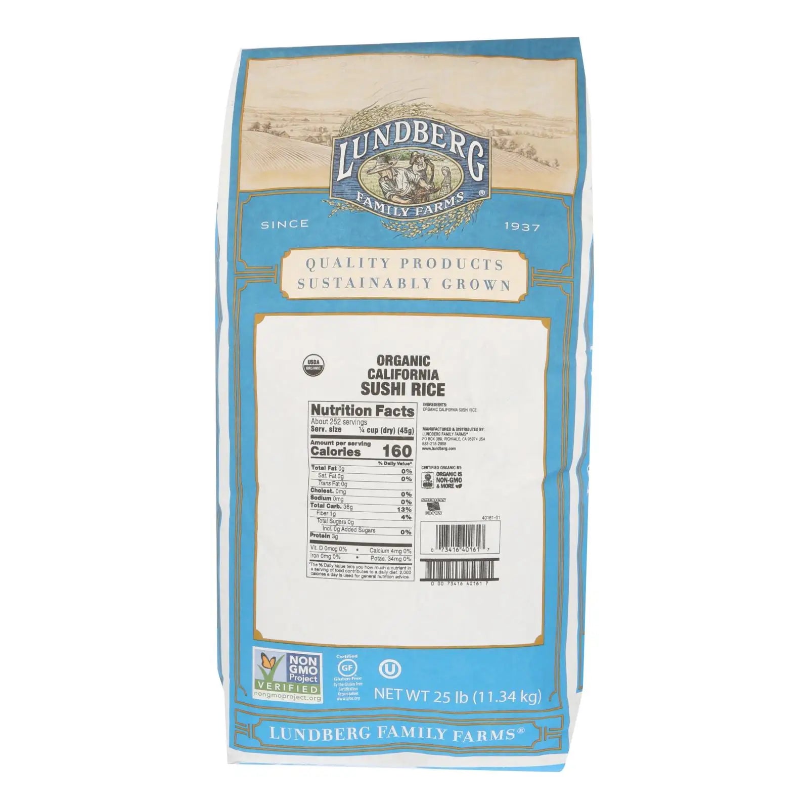 UD2 Lundberg Family Farms Organic Sushi Short Grain White Rice-25 Lbs Case Chef's Market