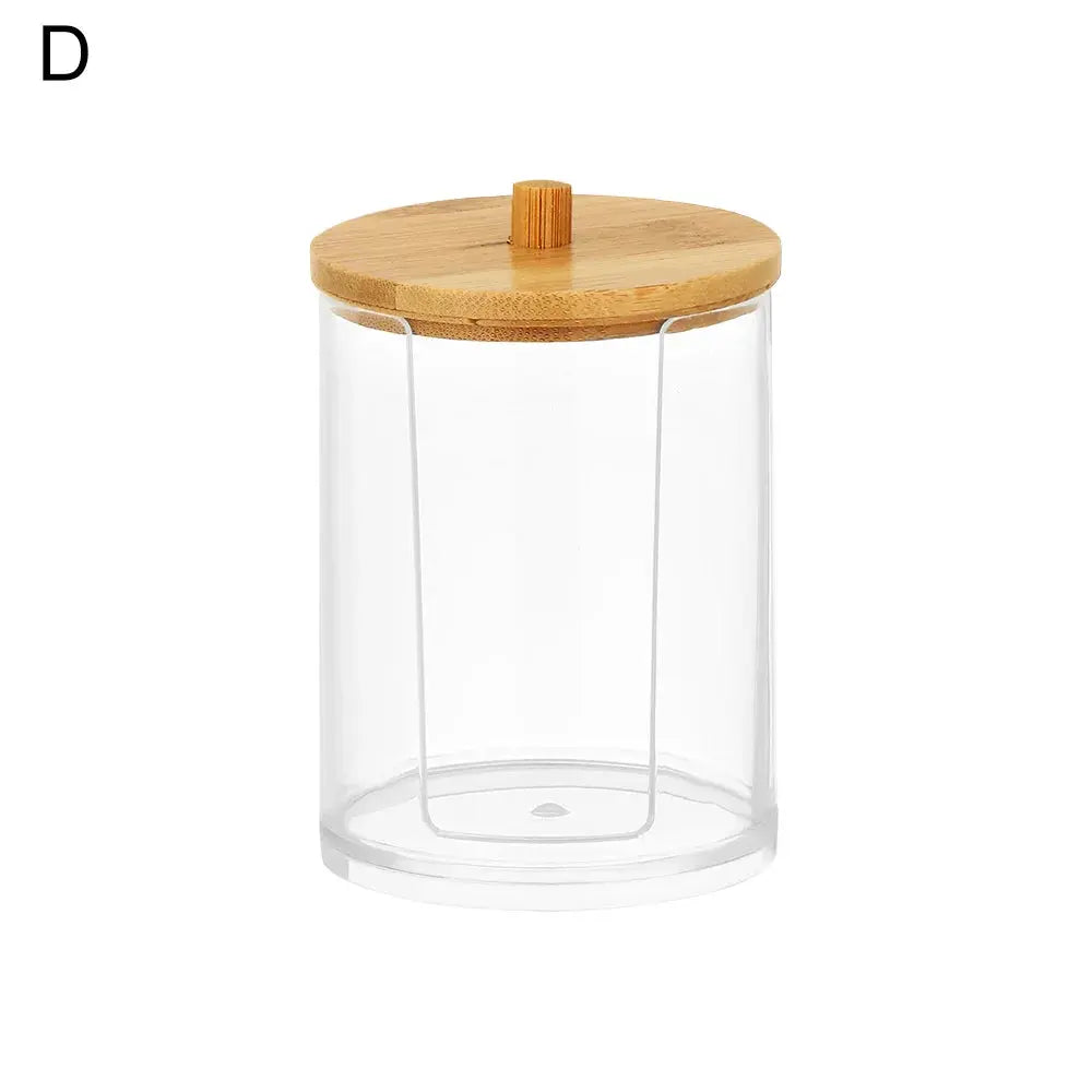 1Pc Acrylic Multifunctional Makeup Cotton Pad Organizer Storage Box For Cotton Swabs Rod Bathroom Qtip Container with Bamboo Lid colegio culinario de morelia