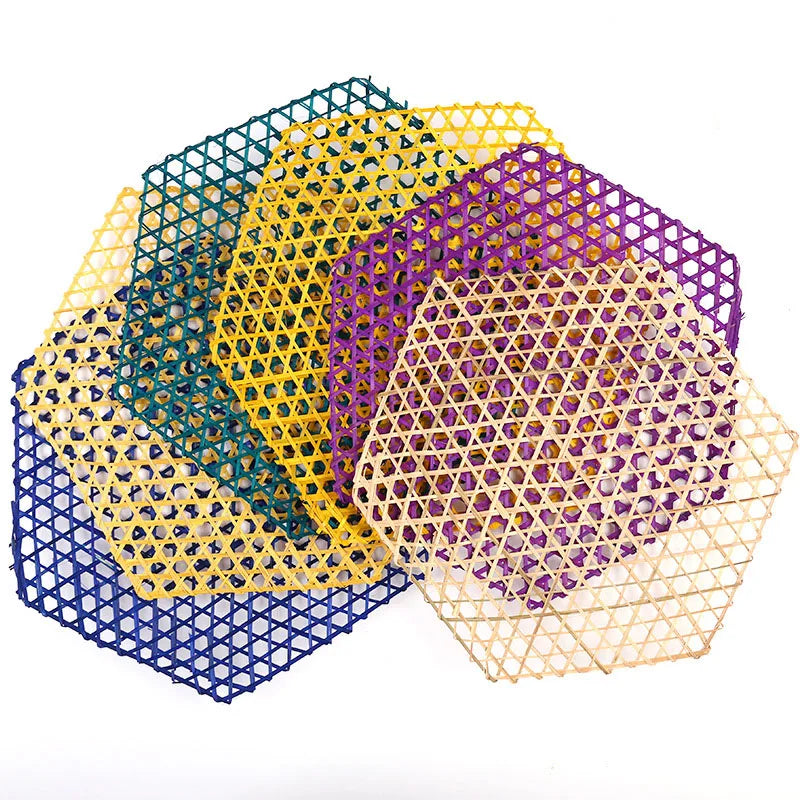 3pcs Hexagonal Bamboo Woven Bamboo Net Meal Mat Bamboo Steaming Mat Kindergarten Manual DIY Pendant Display Christmas Decoration Chef's Market