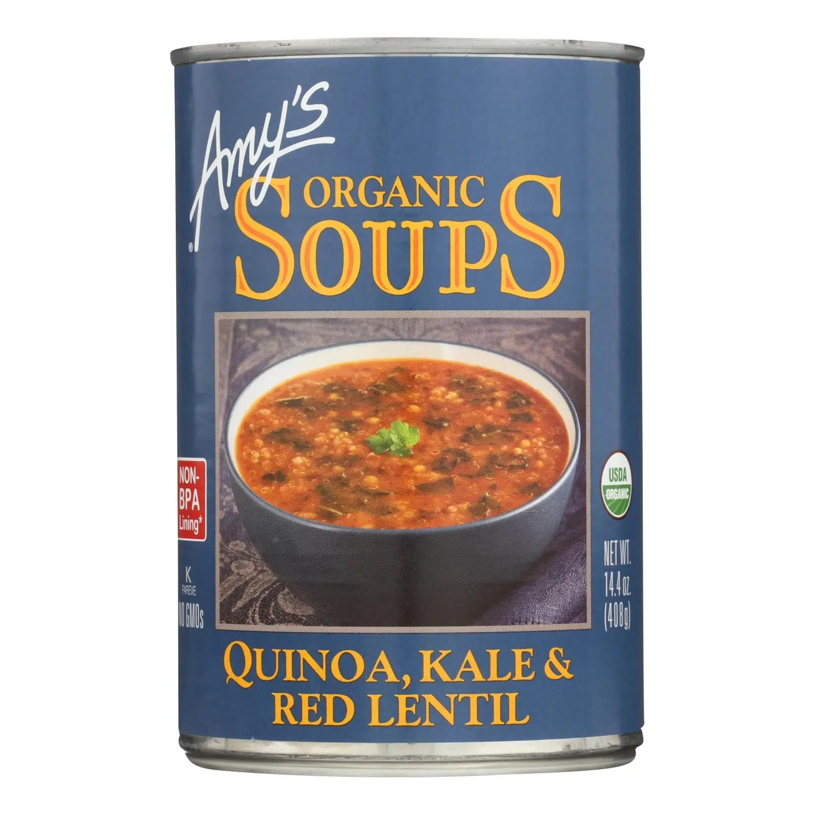UD2 Amy's Organic Soups Case of 12 14.4 oz Quinoa Kale and Lentil Dried Instant Food with Salt As Primary Ingredient Chef's Market