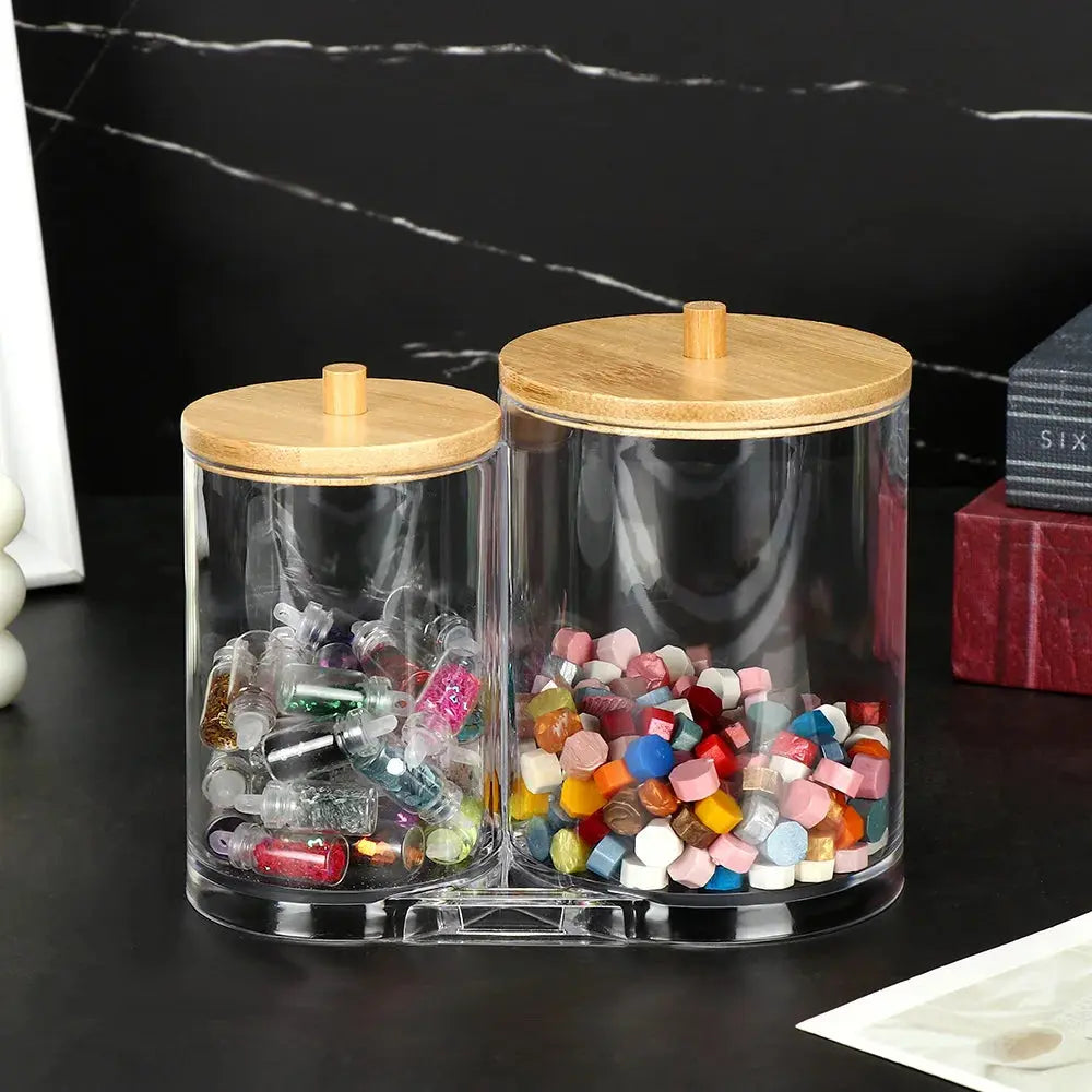 1Pc Acrylic Multifunctional Makeup Cotton Pad Organizer Storage Box For Cotton Swabs Rod Bathroom Qtip Container with Bamboo Lid colegio culinario de morelia