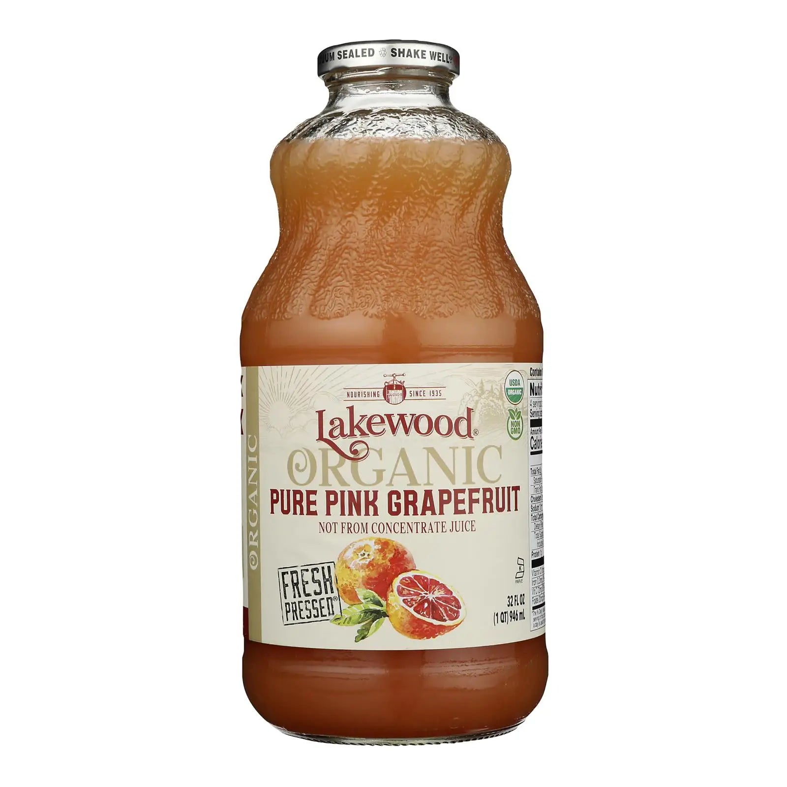 UD2 Lakewood Organic Pink Grapefruit Juice 32 Fl Oz. Per Bottle Case of 6 Sweet Flavored and Natural Sugar and Water Based Chef's Market