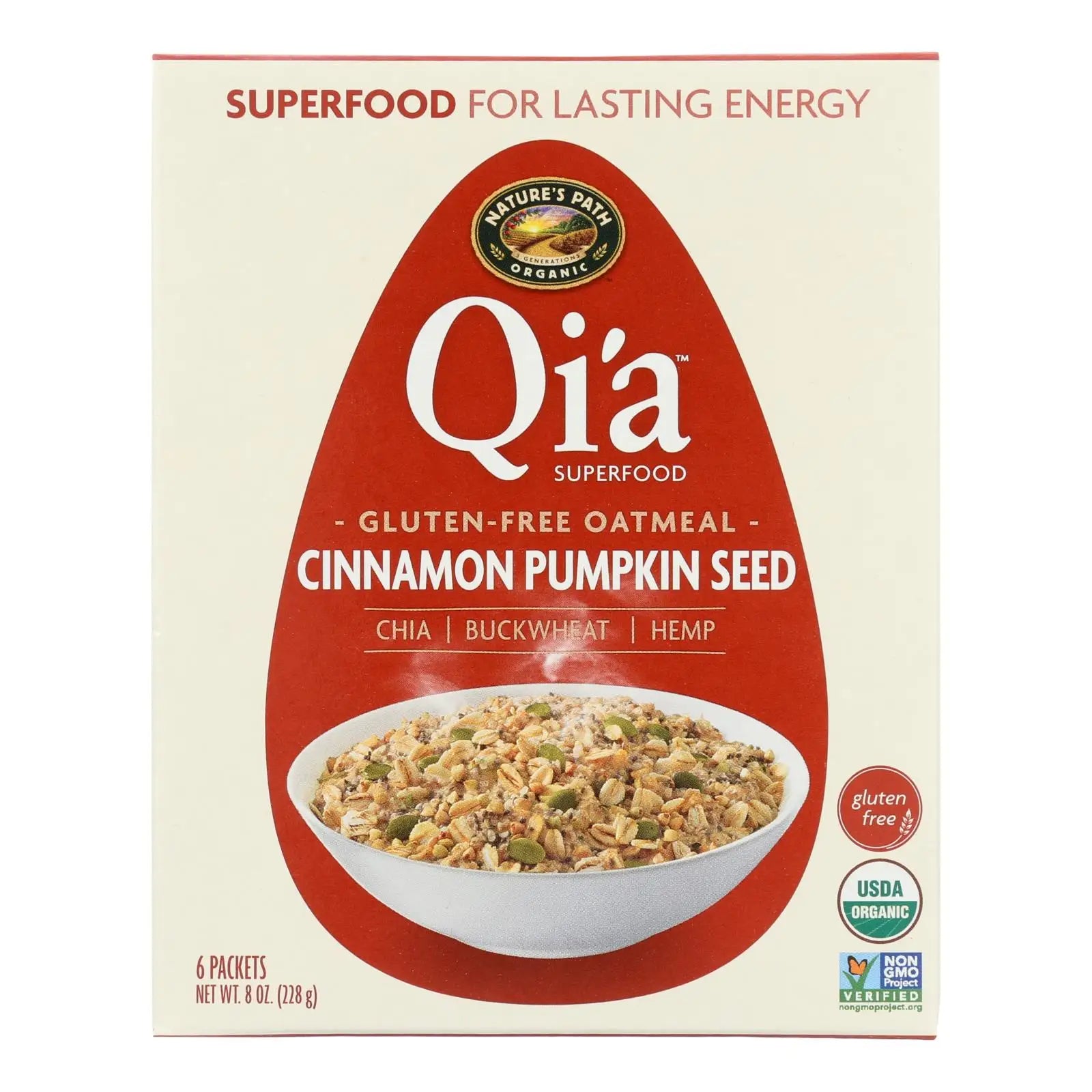 UD2 Nature's Path Organic Qi'a Superfood Hot Oatmeal Cinnamon Pumpkin Seed 8 Oz./pack Case of 6-Instant Breakfast Cereal in Box Chef's Market