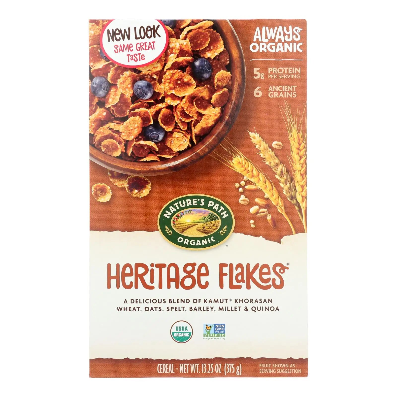Nature's Path Organic Heritage Flakes Cereal UD2 Instant Breakfast Cereal in 13.25 oz Boxes for Children in Bottle Bag Packaging Chef's Market