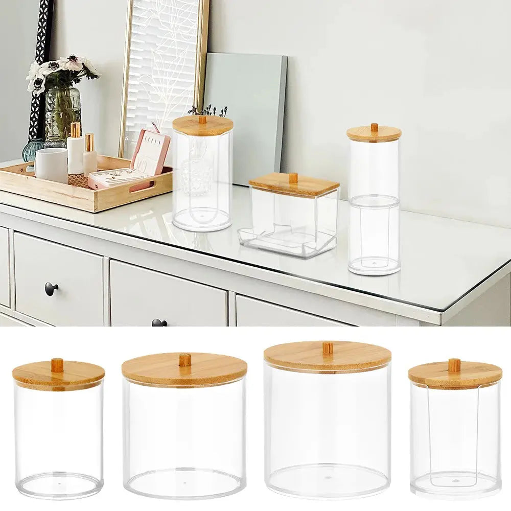1Pc Acrylic Multifunctional Makeup Cotton Pad Organizer Storage Box For Cotton Swabs Rod Bathroom Qtip Container with Bamboo Lid colegio culinario de morelia
