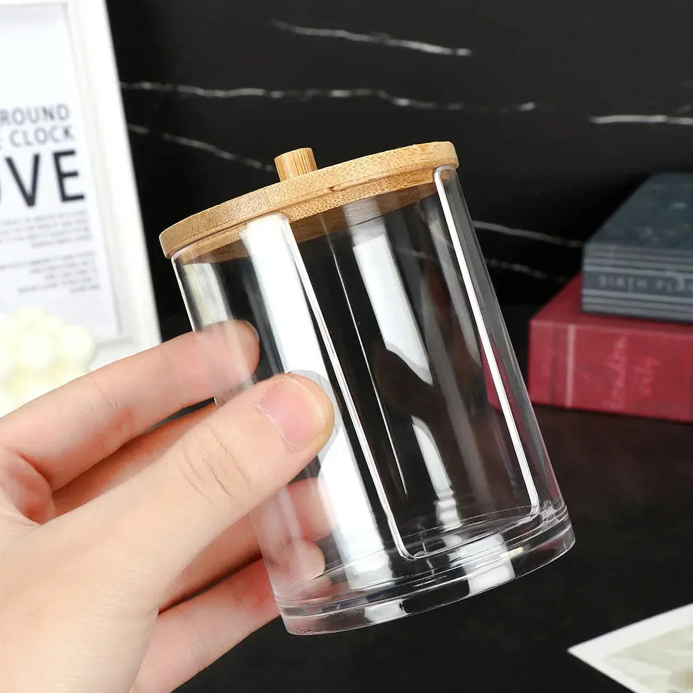1Pc Acrylic Multifunctional Makeup Cotton Pad Organizer Storage Box For Cotton Swabs Rod Bathroom Qtip Container with Bamboo Lid colegio culinario de morelia