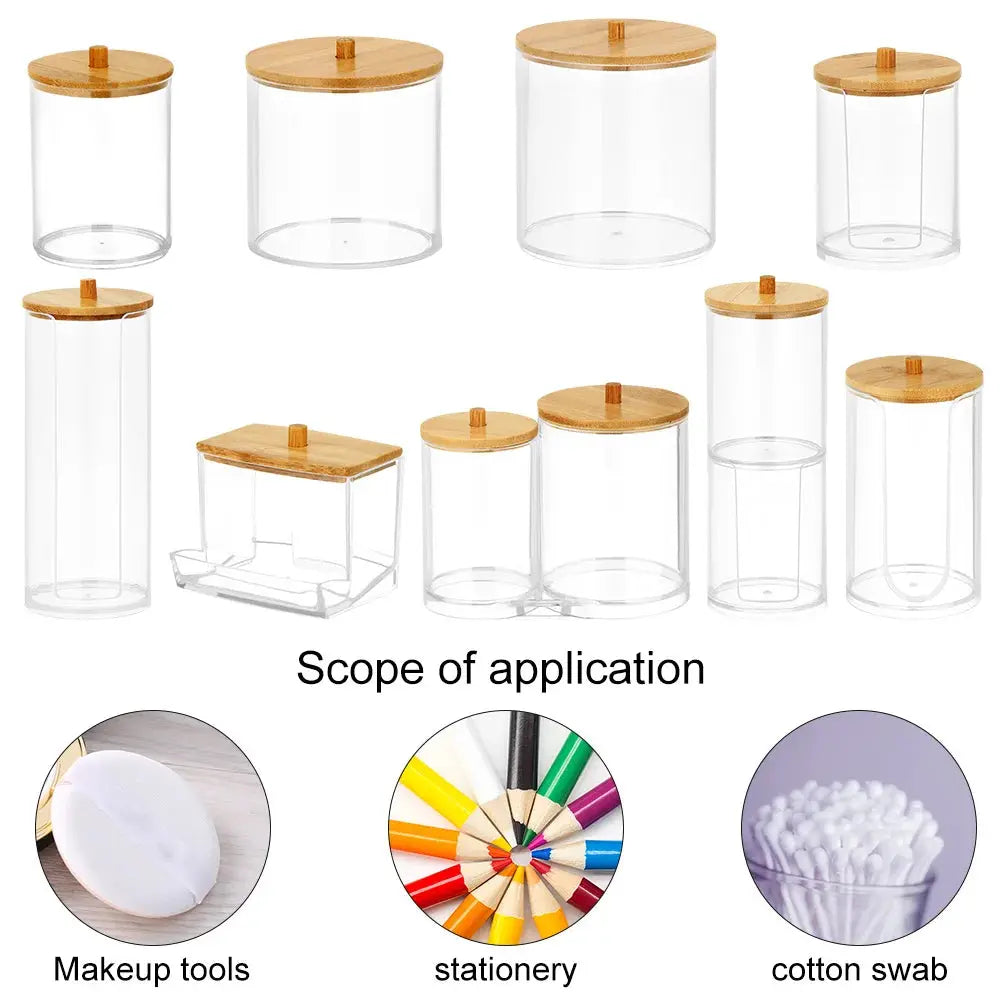 1Pc Acrylic Multifunctional Makeup Cotton Pad Organizer Storage Box For Cotton Swabs Rod Bathroom Qtip Container with Bamboo Lid colegio culinario de morelia