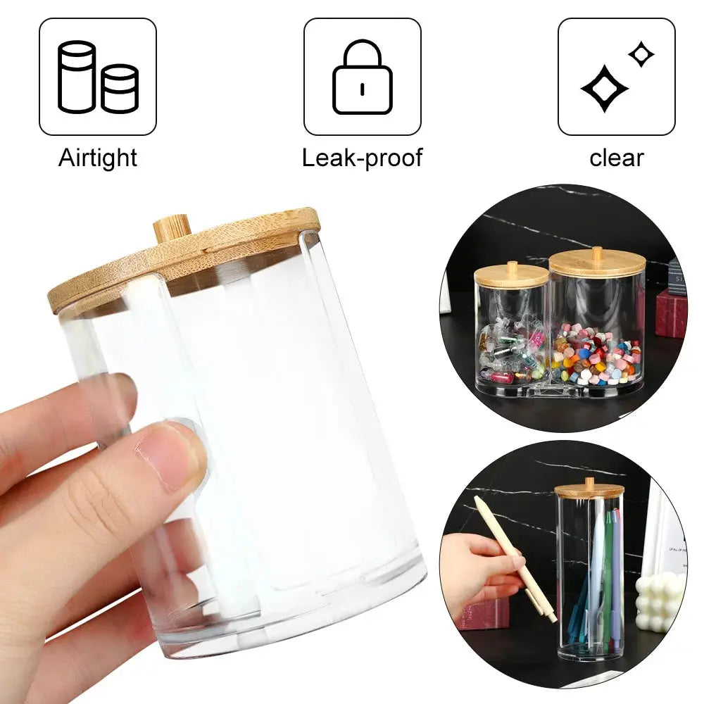 1Pc Acrylic Multifunctional Makeup Cotton Pad Organizer Storage Box For Cotton Swabs Rod Bathroom Qtip Container with Bamboo Lid colegio culinario de morelia