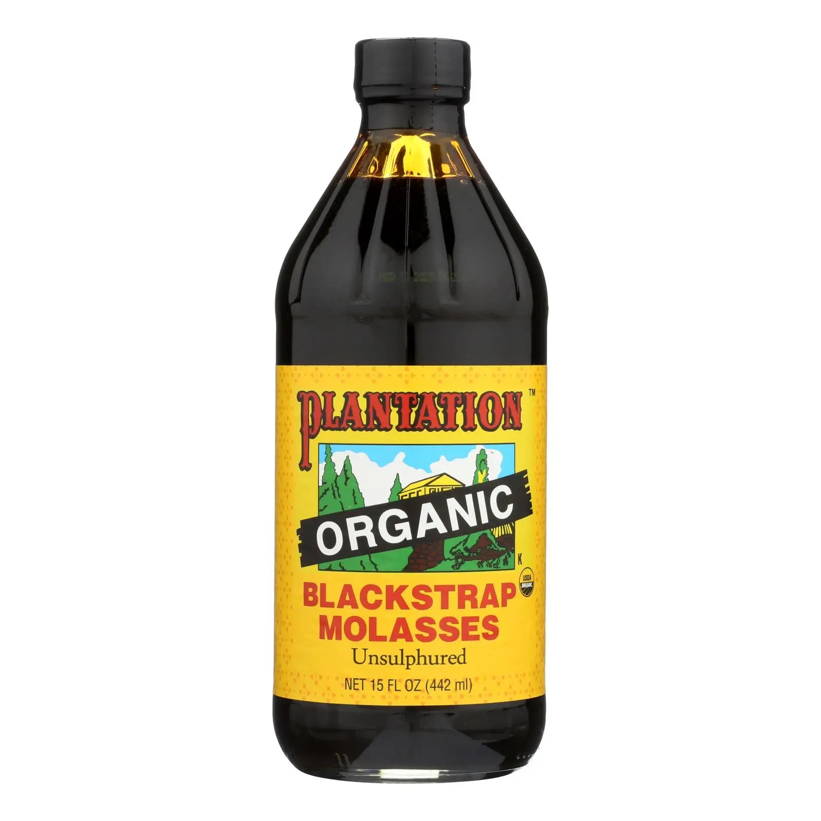 UD2 Organic Blackstrap Molasses Syrup 15 oz Plantation-Case of 12 for Bakery Decoration Ingredients Chef's Market