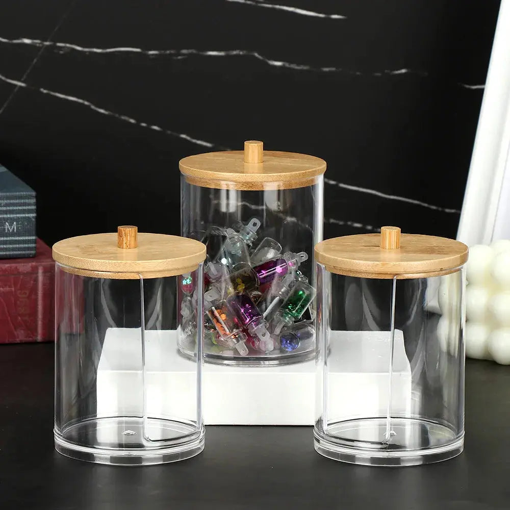 1Pc Acrylic Multifunctional Makeup Cotton Pad Organizer Storage Box For Cotton Swabs Rod Bathroom Qtip Container with Bamboo Lid colegio culinario de morelia