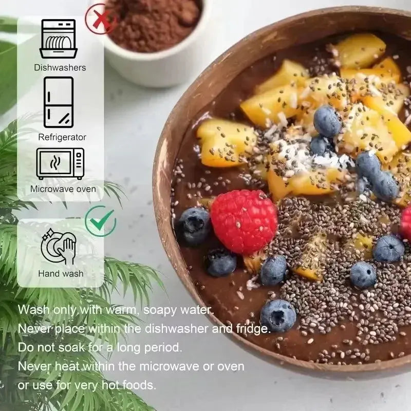 8/1PCS Natural Coconut Bowl Set Salad Coco Smoothie Mixing Rice Ramen Bowl with Wooden Spoon for Dessert Fruit Kitchen Tableware colegio culinario de morelia