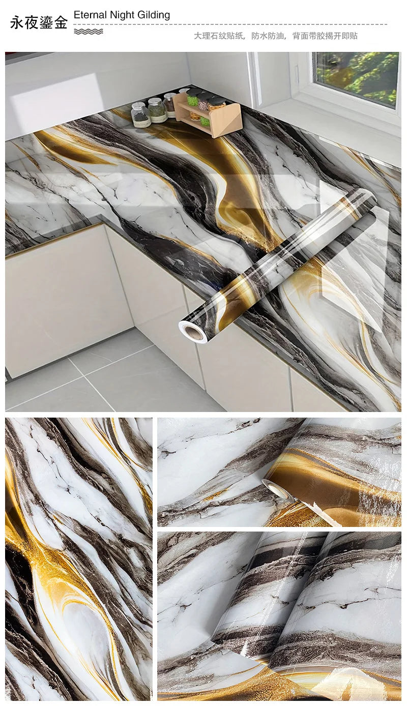 Gilded Imitation Marble Self-adhesive Wallpaper Living Room Background Kitchen Bathroom Waterproof Wall Sticker PVC Wallpaper Chef's Market