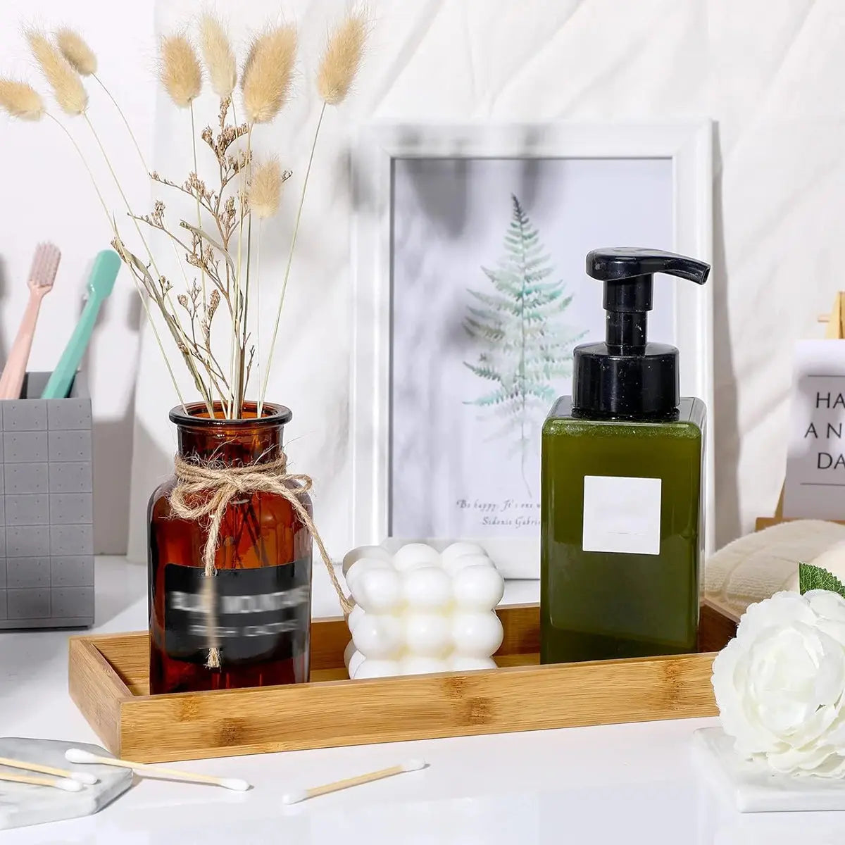 Bamboo Tray Soap Dispenser Storage Rack Drawer Organizer Multi Use Bathroom Counter Tray Food Coffee Tea Snack Tray Decor Tool colegio culinario de morelia