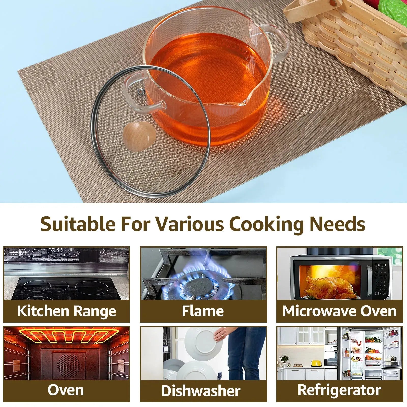 Glass Saucepan Clear Cooking Pot with Lid 16CM Heat Resistant Glass Soup Pot Dual Handles Glass Stovetop Kitchen Cooking Tools colegio culinario de morelia