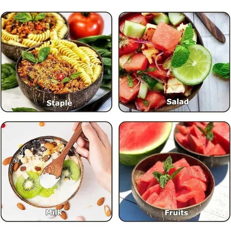 8/1PCS Natural Coconut Bowl Set Salad Coco Smoothie Mixing Rice Ramen Bowl with Wooden Spoon for Dessert Fruit Kitchen Tableware colegio culinario de morelia