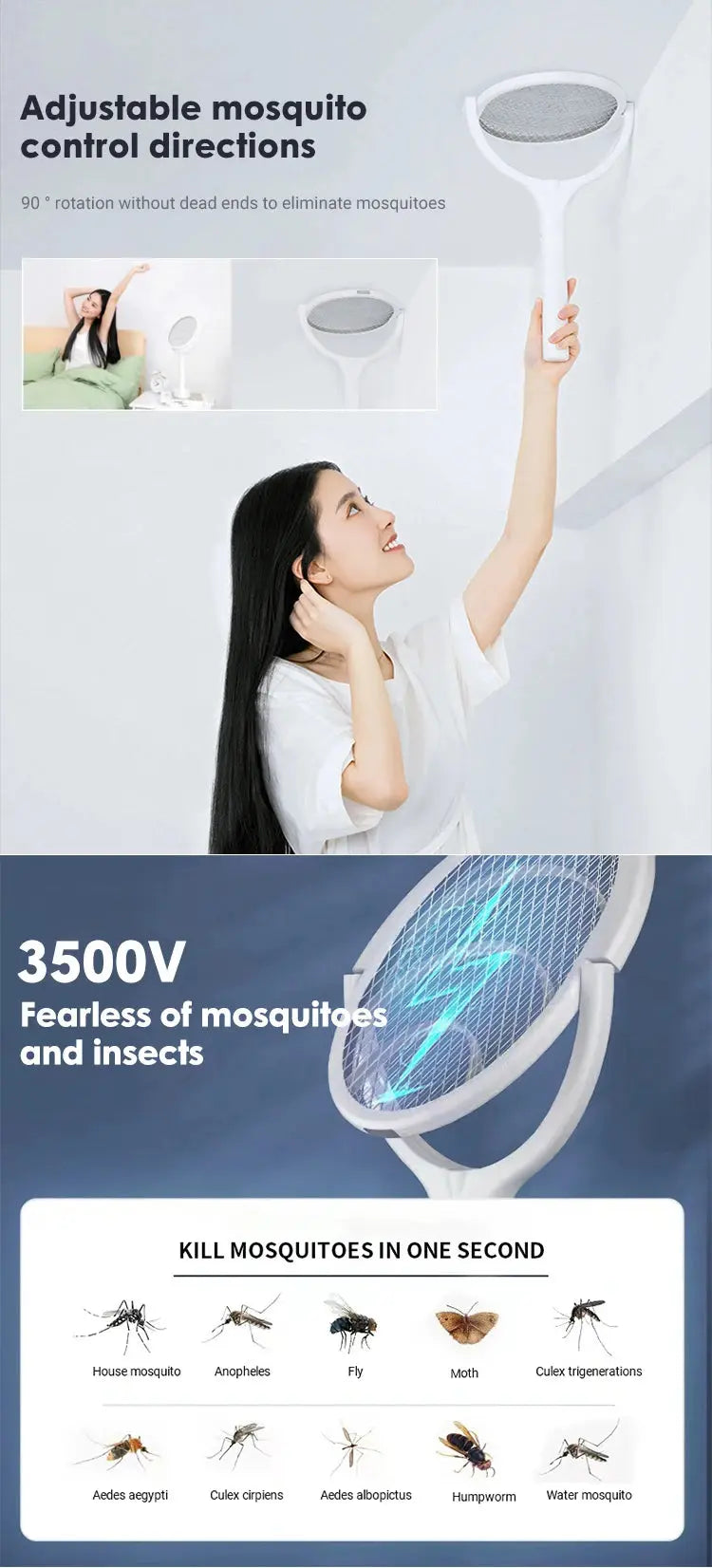 5 In 1 Fast Charging Racket Kill Fly Bug Safety Insulated Battery Powered Lamp ABS Adjustable Electric Mosquito Swatter colegio culinario de morelia
