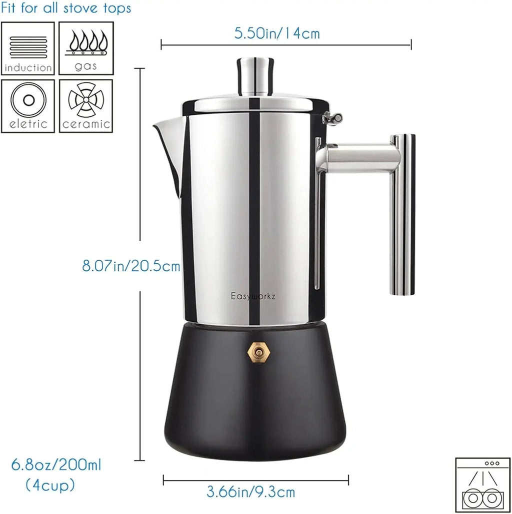 Easyworkz Diego Stovetop Espresso Maker Stainless Steel Italian Coffee Machine Maker 6Cup 10 oz Moka Pot Induction Espresso Pot colegio culinario de morelia