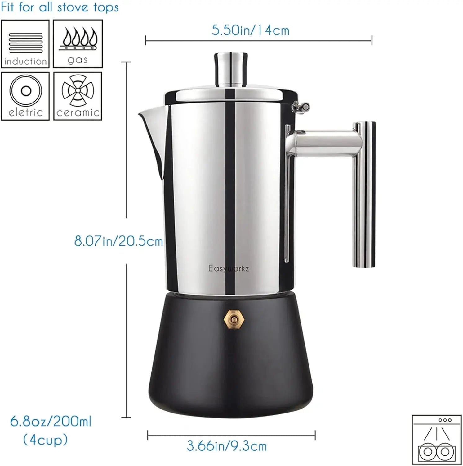 Easyworkz Diego Stovetop Espresso Maker Stainless Steel Italian Coffee Machine Maker 6Cup 10 oz Moka Pot Induction Espresso Pot colegio culinario de morelia