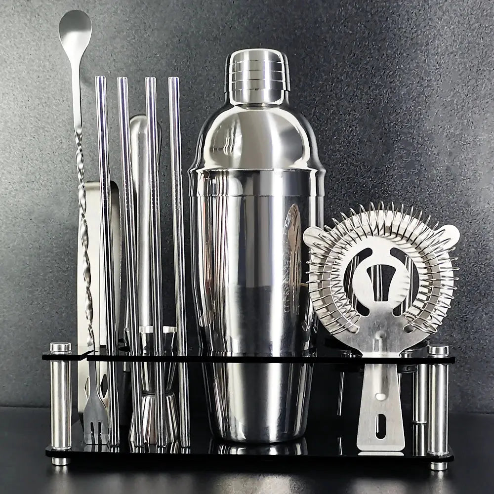 13 Piece 750ml 600ml Cocktail Shaker Set Stainless Steel Bar Tools with Black Stand, 750ml Shaker, Jigger, Spoon, Pourers colegio culinario de morelia