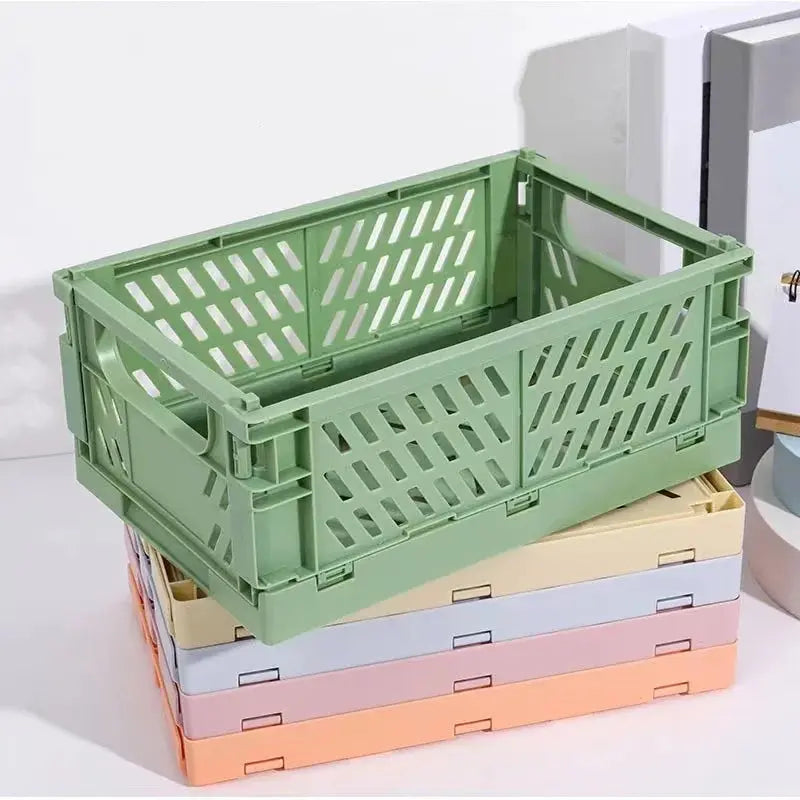 Collapsible Crate Plastic Folding Storage Box Basket Utility Cosmetic Container Desktop Holder Home Use School Desk Storage Box colegio culinario de morelia
