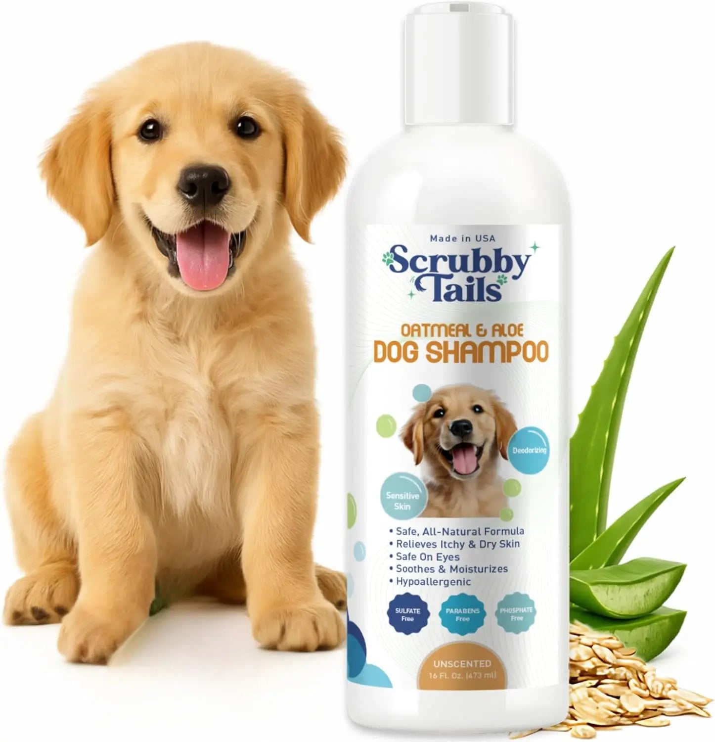 Organic Puppy Oatmeal Shampoo for Itchy Skin - Hypoallergenic, Tearless, Deodorizing, 16oz, Made in USA Chef's Market