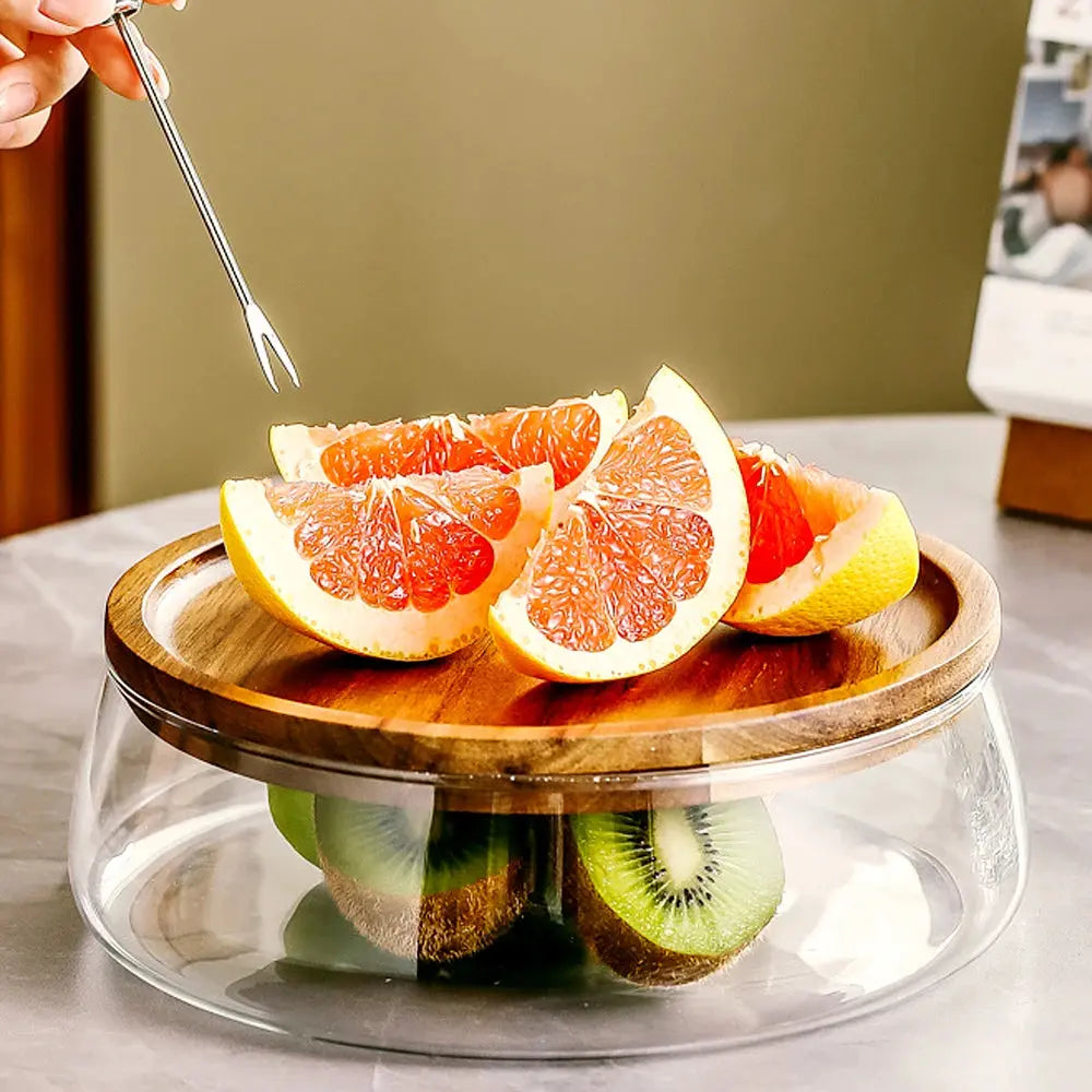 Glass Food Storage Container with Wooden Lid Multi Compartment Snack Fruit Organizer Kitchen Living Room Desktop Serving Tray colegio culinario de morelia